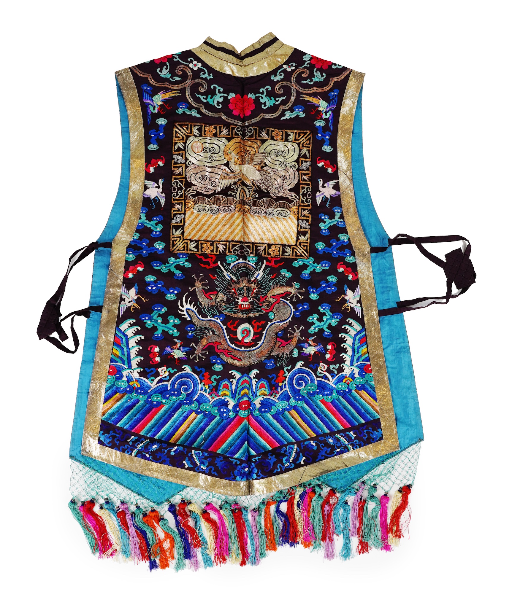 A Chinese embroidered silk vest, xiapei, early 20th century